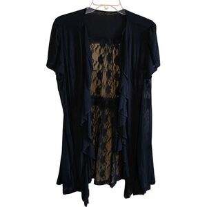 Black Ruffled Cardigan With Sheer Lace Back Short Sleeve Design whimsygoth